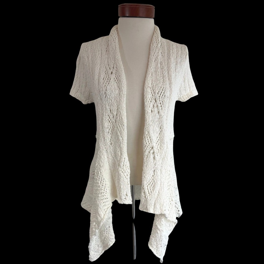 Woolrich Open Knit Waterfall Cardigan Sweater Ivory Boho Cottagecore Coastal S